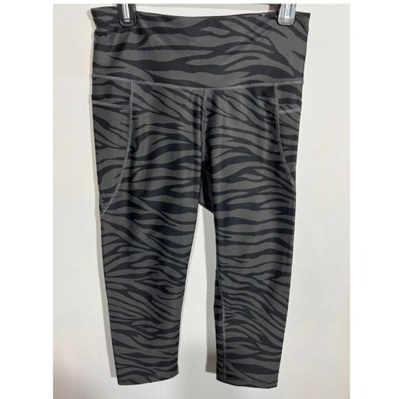 Old Navy High Rise Capri Length Powersoft Sz Large Zebra Black Gray - Picture 1 of 4